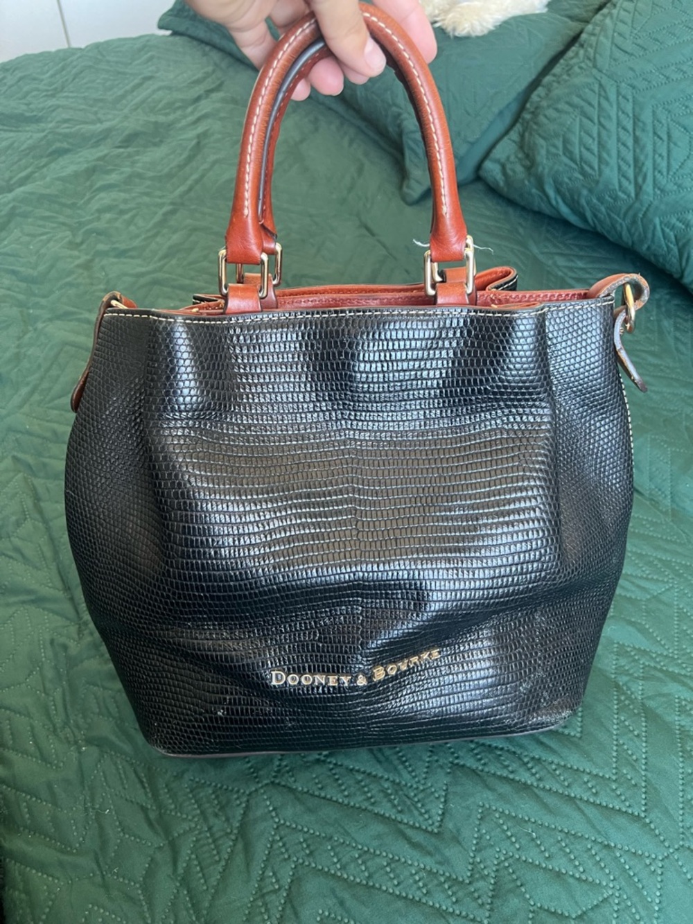 Dooney & Bourke Black Satchel with Brown Top Handles